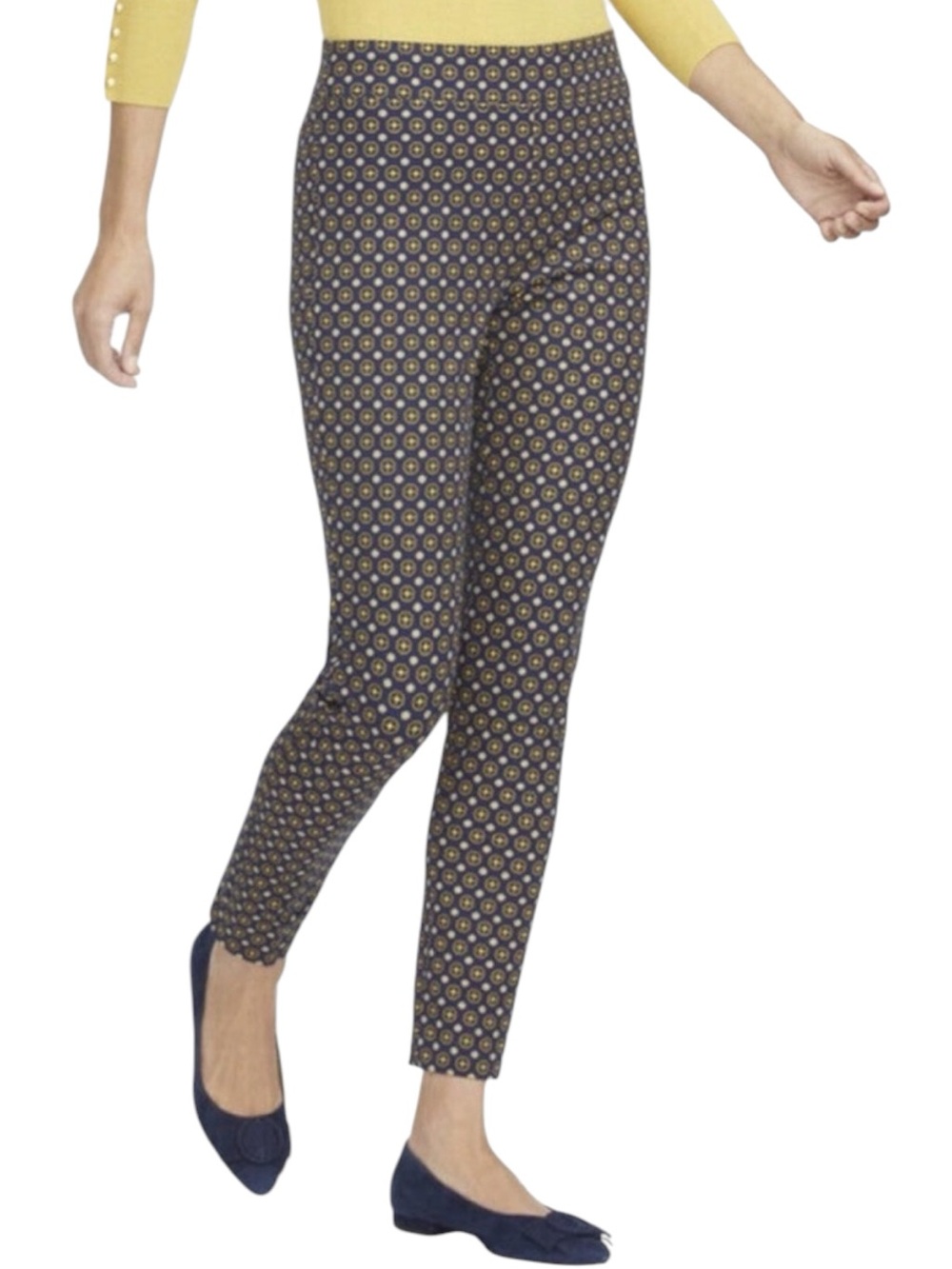 TALBOTS Essex Geometric Print Ankle Pants in Navy / Yellow Size 10 — OLD MONEY